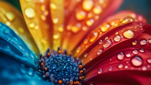 Macro spectral flower petals with refractive water droplets.