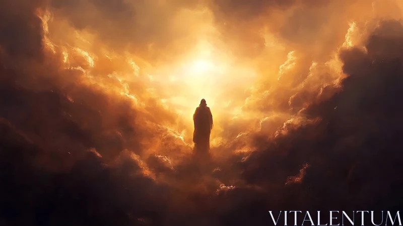 Silhouetted figure within dense glowing cloud formation.