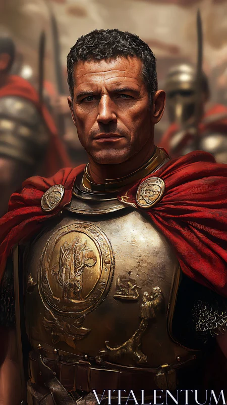 Roman commander in embossed cuirass under shallow depth of field lighting