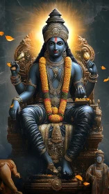 Deity statue sits on ornate golden throne with glowing halo