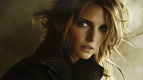 Moody portrait captures a thoughtful woman in soft golden light