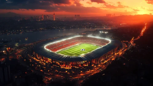 Glowing sunset stadium embracing a city of shared dreams.