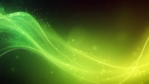 Luminous green waveforms on dark gradient abstract field.