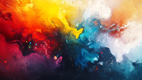 Vivid swirling abstract painting in bold blended colors.