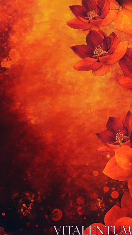 Crimson Lotus Blooms Suspended in Warm Gradient Atmosphere