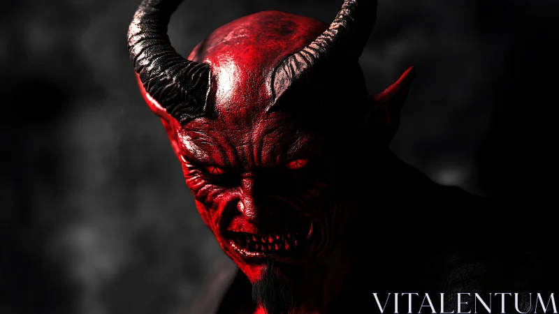 Hyperreal demonic portrait with horned red skin and rim lighting