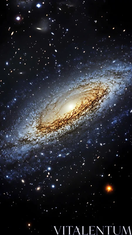 Spiral galaxy rotates in dense star field against dark space