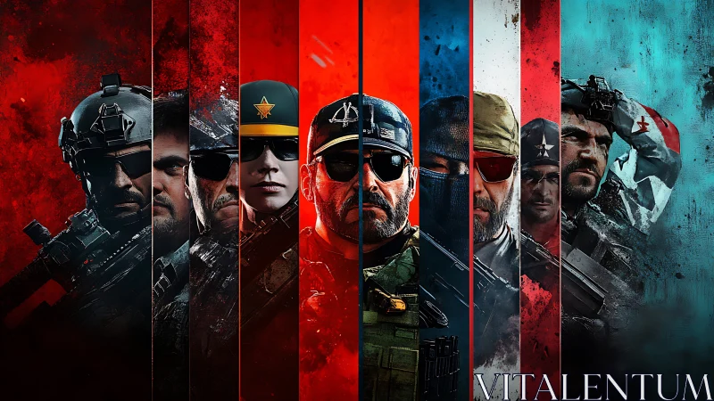 Tactical military operatives split by red, white and blue bands