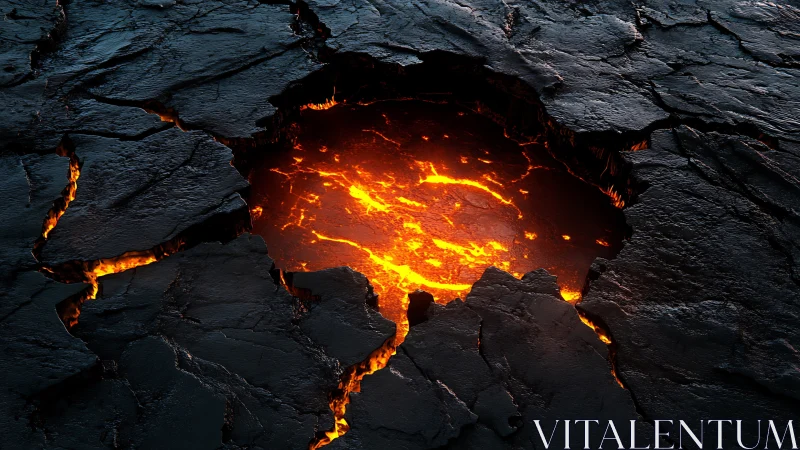 Molten Lava Breach Through Cooled Basalt Rock Formation