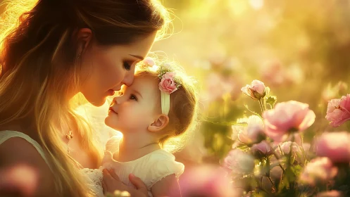 Mother and Child's Golden Garden Moment.