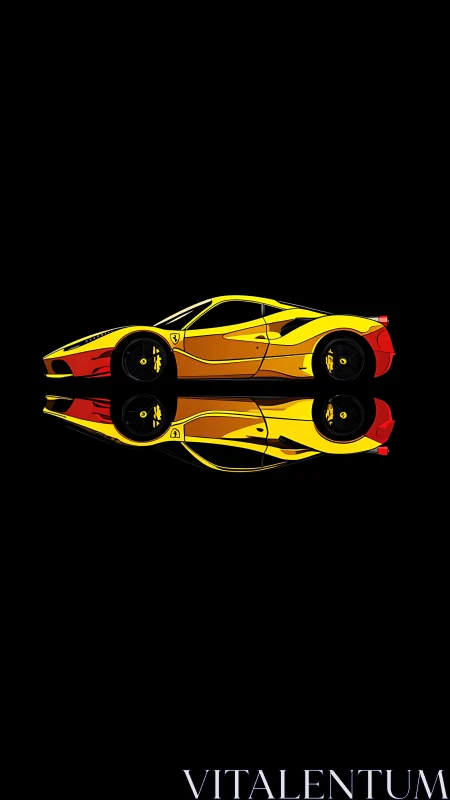 Sports car silhouette glows against black with mirrored reflection.