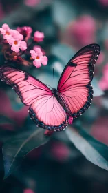 Graceful pink butterfly rests softly among garden blooms