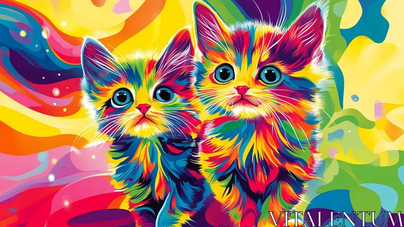 Stylized feline face rendered with multi-color geometric color blocking.