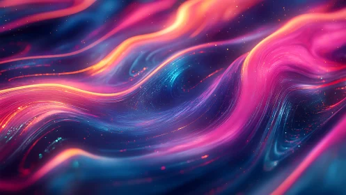 Abstract neon light trails over dark gradient background.