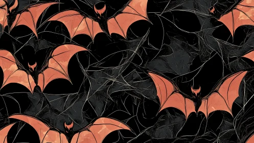 Orange stylized bats form dense repeating pattern on black