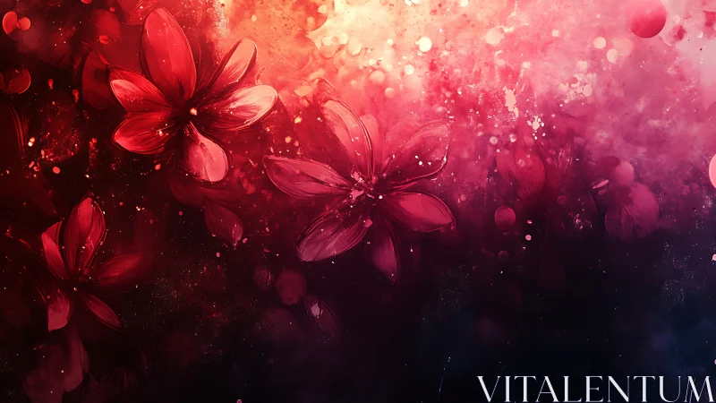 Red Floral Bokeh Gradient: Luminescent Petals Against Dark Transition Field