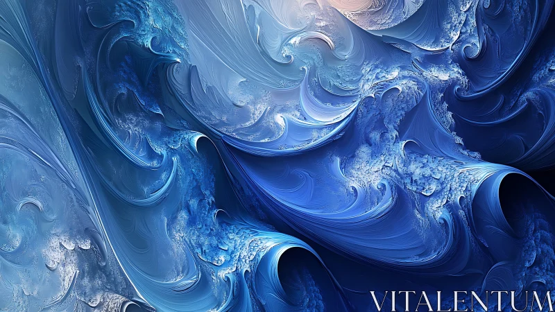 Fractal ocean waves in luminous swirling blue motion.