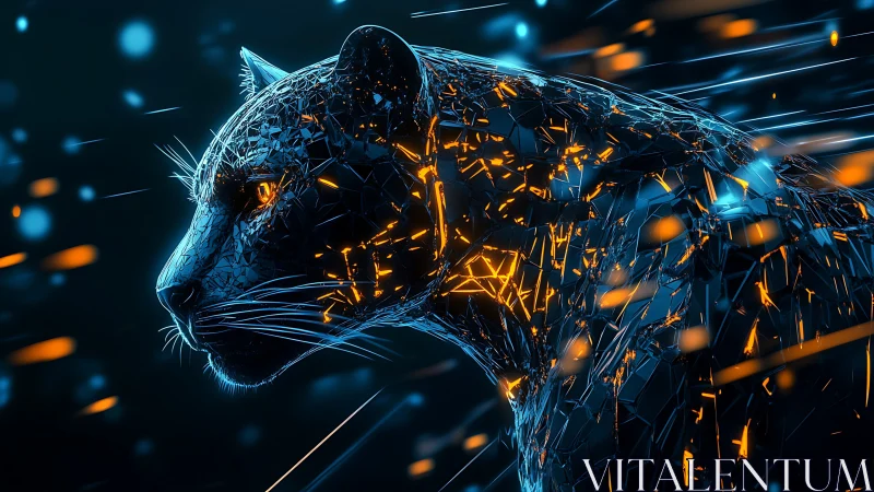 Digital Panther with Glowing Neon Energy Surge