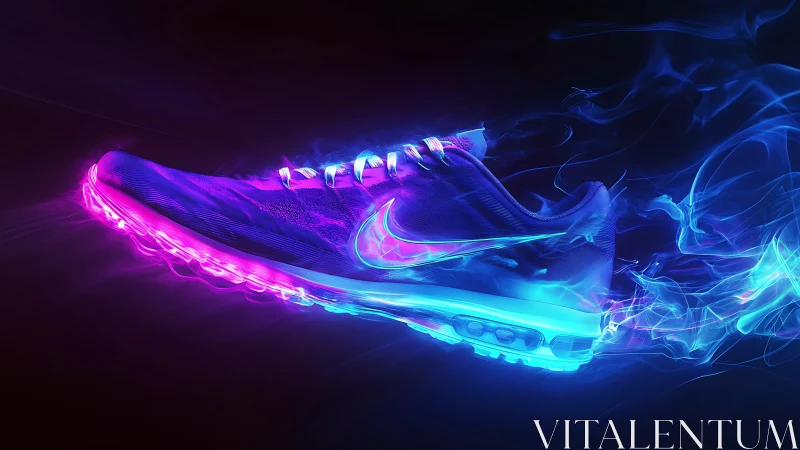 Neon trail running shoe glowing with electric motion.