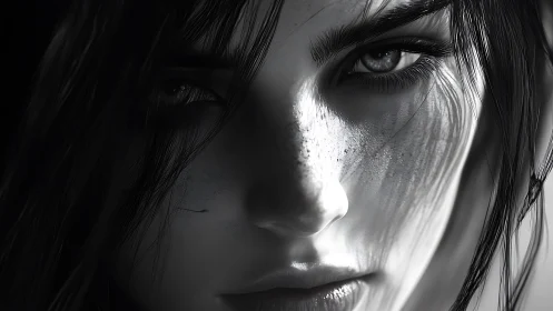 Grit-lit eyes hold the viewer in stark monochrome silence
