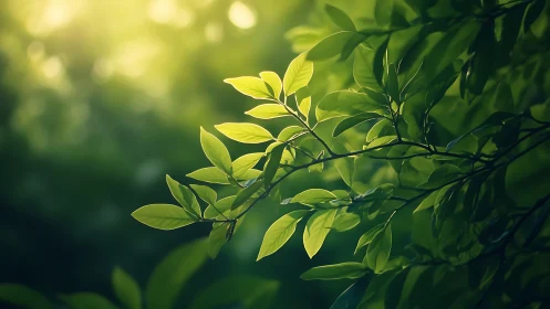 Sunlit Green Leaves in Soft Focus Nature Photography.
