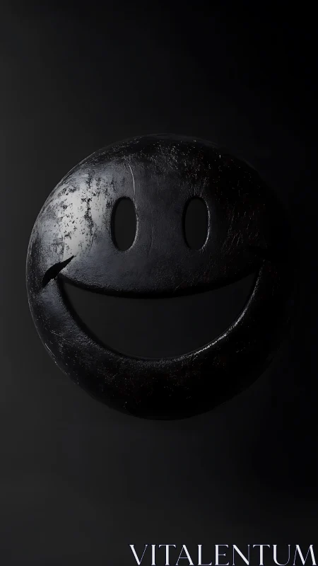 Oxidized monochrome smile glyph in low-key illumination.