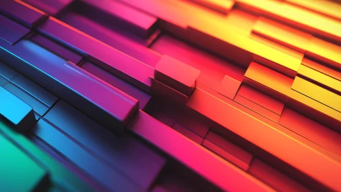 Vibrant 3D geometric blocks in neon gradient abstract style.