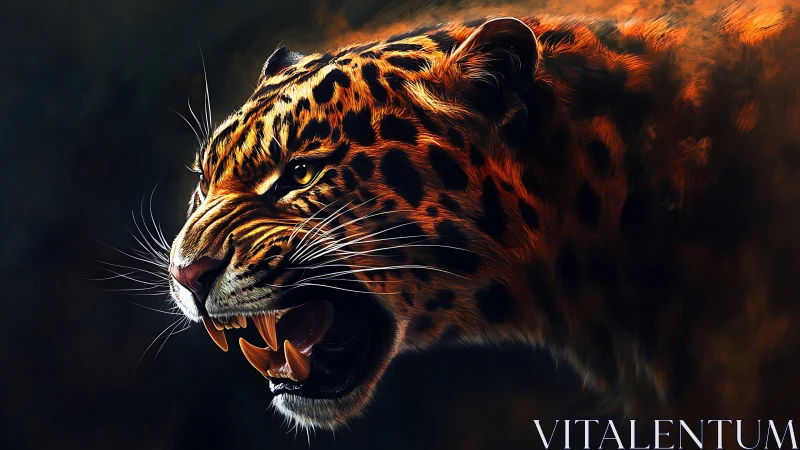 Tiger head rendered with dramatic backlighting and shadow contrast.