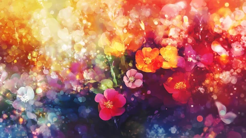 Vibrant Blooms Dancing in Golden Bokeh Light