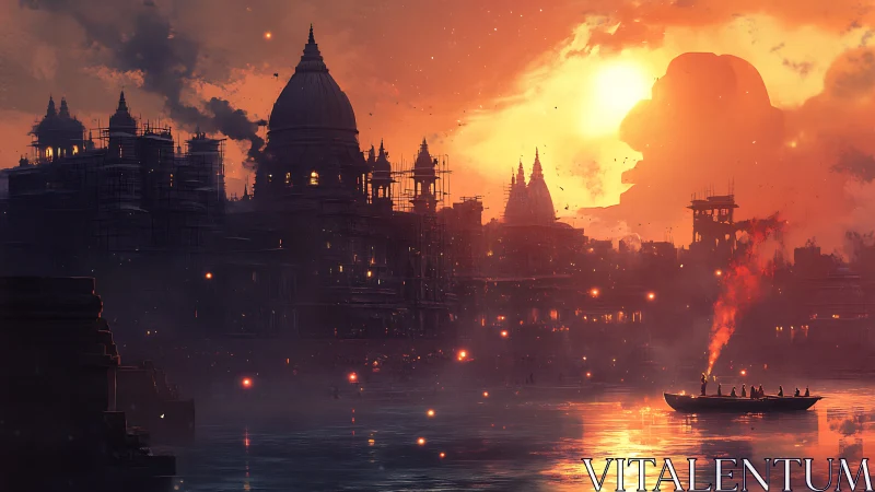 Emberlit river procession under myth-soaked temple skyline.