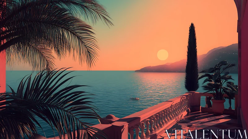 Sunset balcony leans into neon-tinted Mediterranean dreams