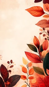 Vertical illustration shows stylized autumn foliage arrangement