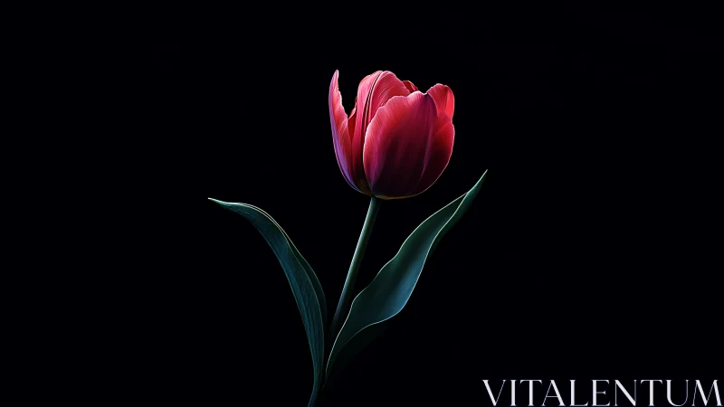 Red Tulip Against Black Background
