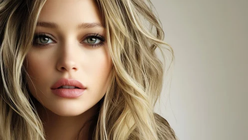 Softly lit portrait with calm green eyes and tousled hair.