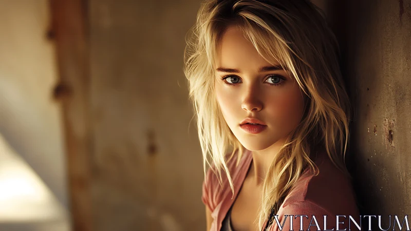 Soft golden portrait captures pensive young woman in shadow