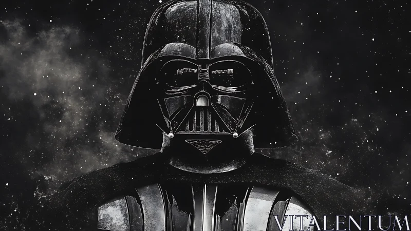 Armored sci‑fi villain looms against a starry void backdrop.