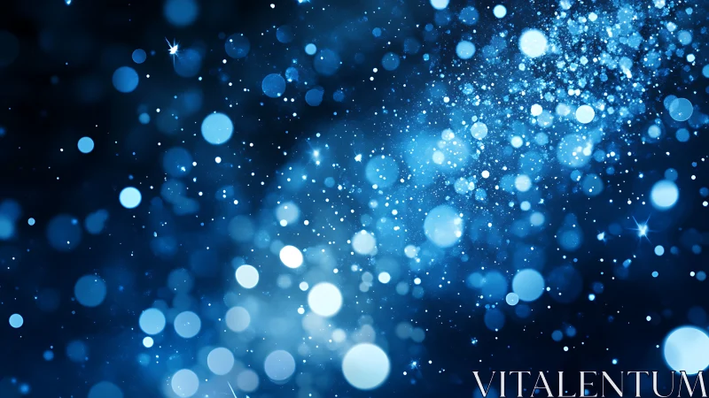 Blue bokeh light field with floating glitter particles.