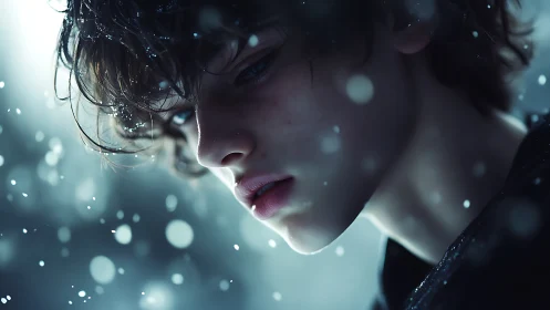 Gentle winter portrait of a thoughtful young dreamer.