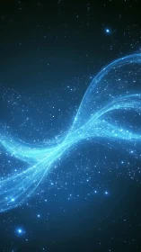 Blue energy wave arcs across starry deep space field.