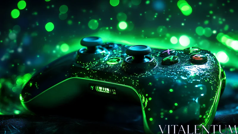 Neon-Lit Gaming Controller in Digital Glow Environment.