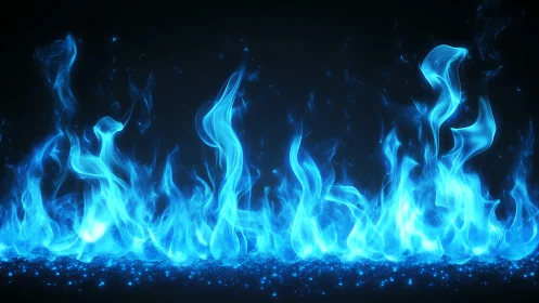 Electric Blue Flames Dancing Against Deep Darkness