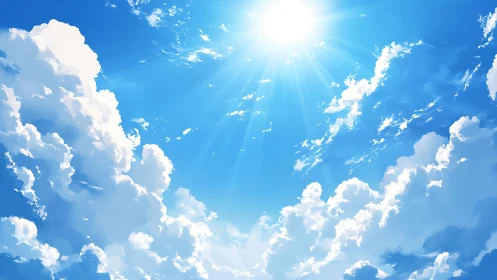 High-noon atmospheric sky with volumetric cumulus cloud rendering