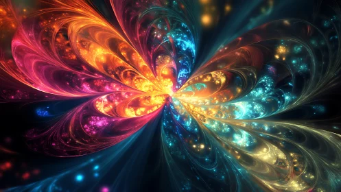 Radiant cosmic petals swirl in a joyful burst of color and light