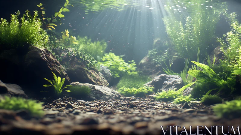 Sunlit underwater garden shimmers with serene green life