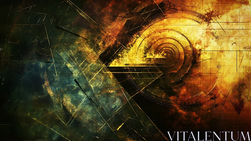 Abstract radial geometry splits fire and shadow fields.