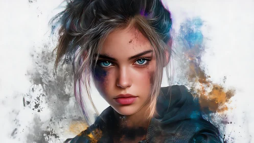 Storm-bright gaze of a paint-splashed young warrior dreamer.