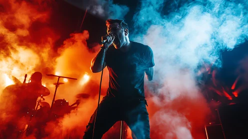 Singer commands a smoke filled stage in blazing concert light