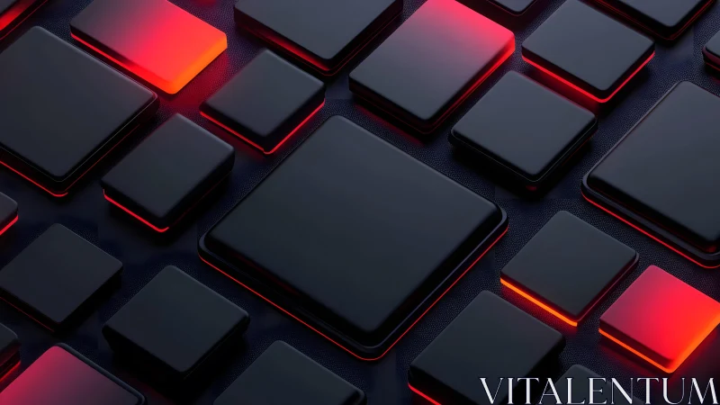 Futuristic 3D Black Squares With Red Neon Glow, Abstract Digital Art. Futuristic 3D Black Squares With Red Neon Glow, Abstract Digital Art.