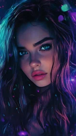 Neon stargazer portrait wrapped in electric midnight glow.