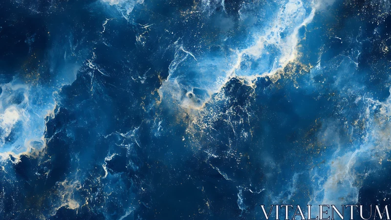 Deep blue abstract ocean texture with white foam swirls.